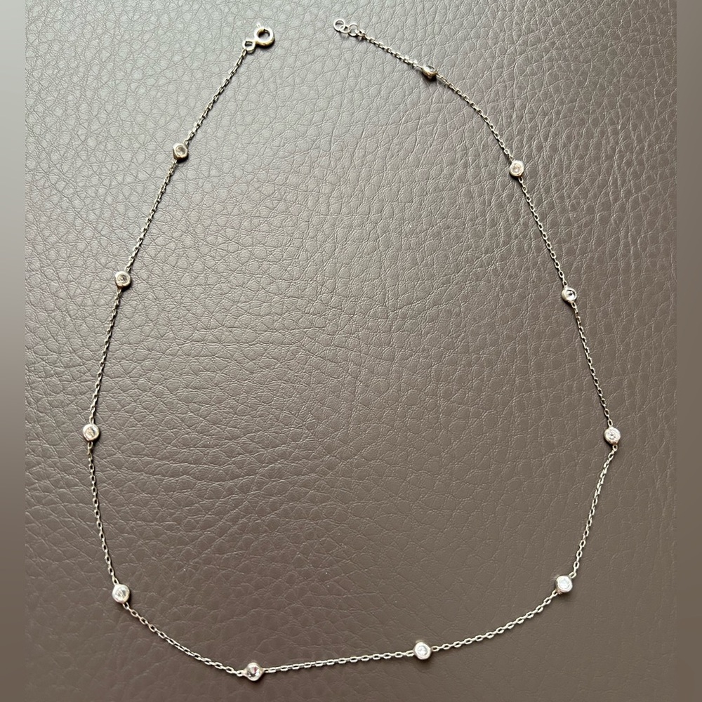 Sterling Silver Dainty CZ Diamond Station Chain